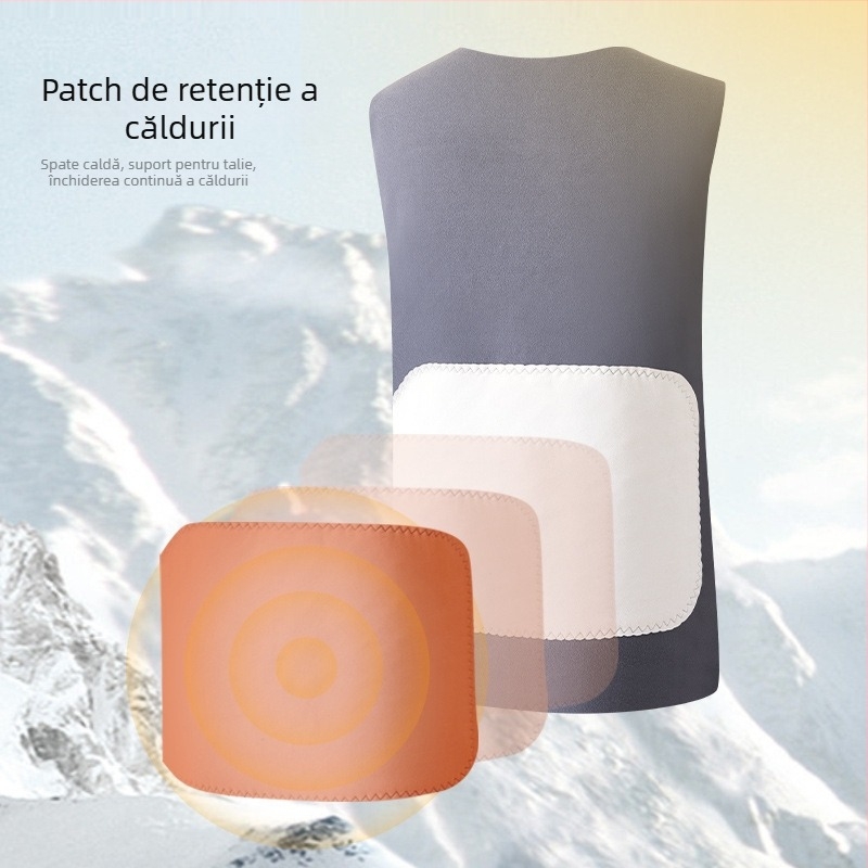 Vesta termică pentru bărbați, groasă, căptușită cu fleece, cu patch, guler în formă de U, pulover fără fermoar, 70-80% poliester, 201-250 g/m²