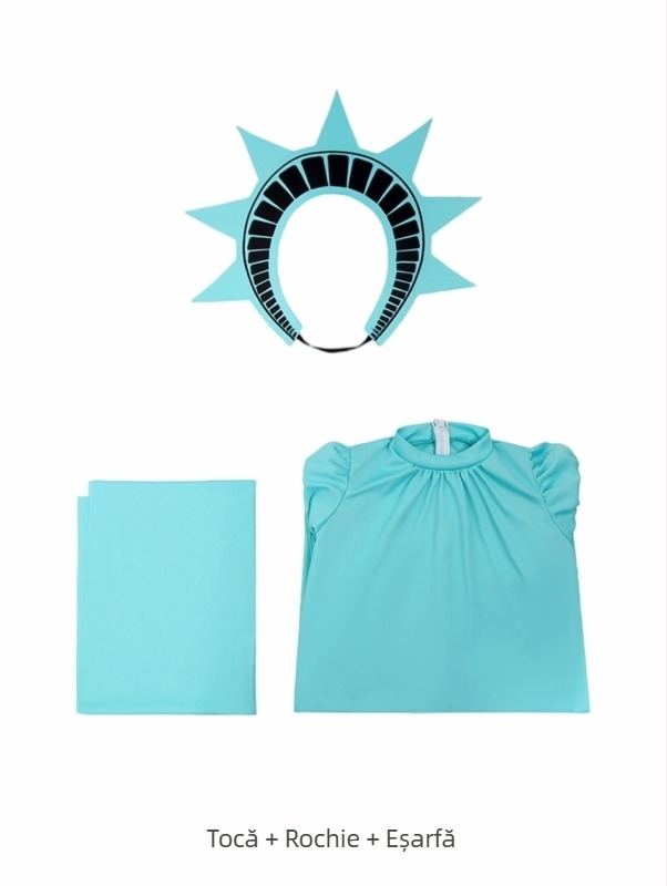 Costum pentru scenă pentru copii, inspirat de Statuia Libertății – material poliester, compoziție poliester 95%+, unisex, toamnă 2025, potrivit pentru copii până la 17 ani