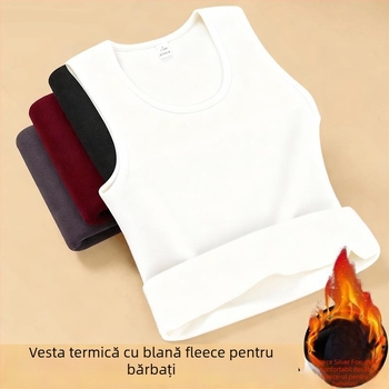 Vestă termică fără mâneci, căptușită cu fleece, croială lejeră, poliester, toamna 2025