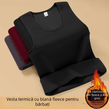 Vestă termică fără mâneci, căptușită cu fleece, croială lejeră, poliester, toamna 2025