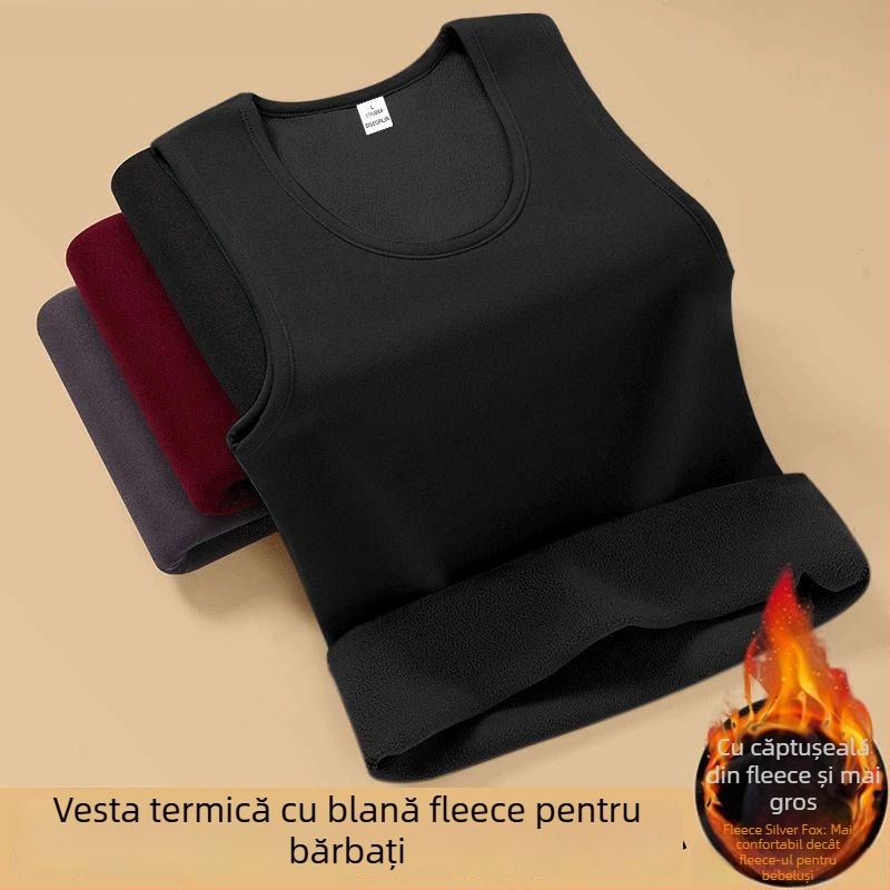 Vestă termică fără mâneci, căptușită cu fleece, croială lejeră, poliester, toamna 2025