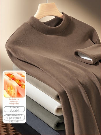 Tricou din fleece gros cu guler rotund, mânecă lungă, 270 g, amestec poliester-elastan 95,2%/4,8%