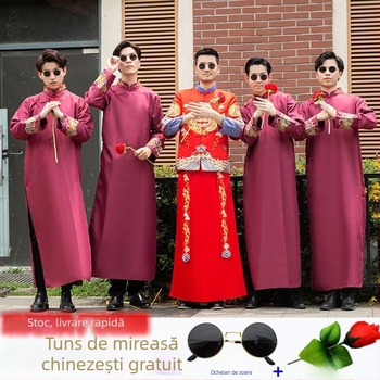 Smoking pentru nași în stil chinezesc, țesătură Corduroy cu păr de iepure, iarna 2024, bărbat