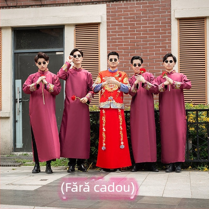 Smoking pentru nași în stil chinezesc, țesătură Corduroy cu păr de iepure, iarna 2024, bărbat