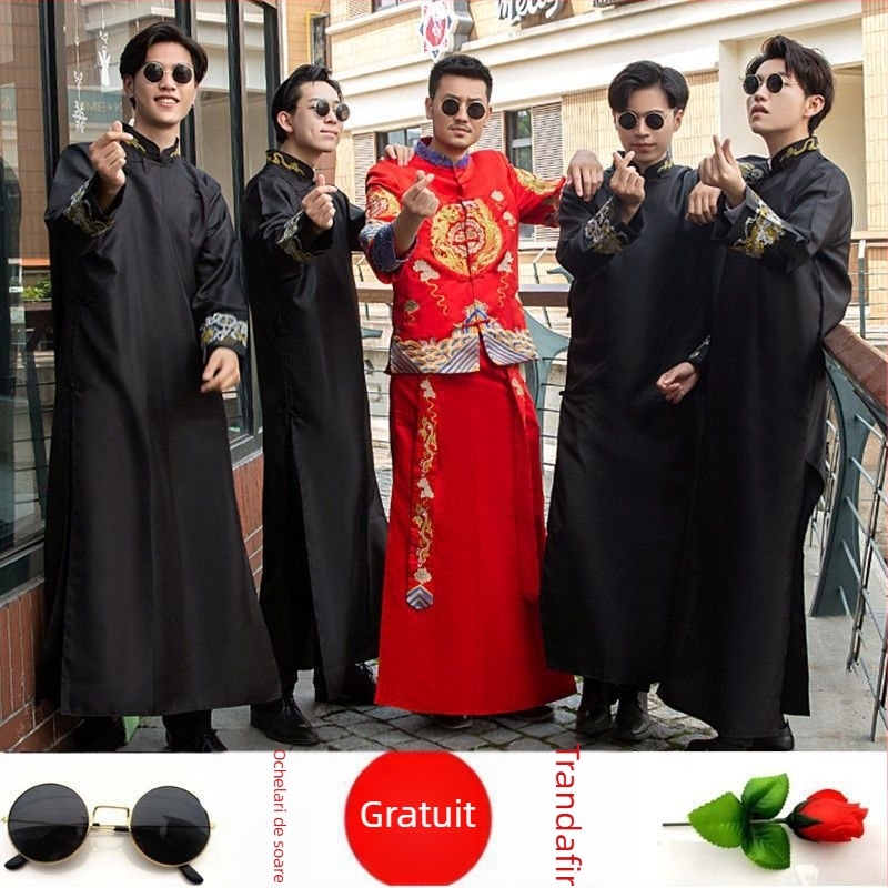 Smoking pentru nași în stil chinezesc, țesătură Corduroy cu păr de iepure, iarna 2024, bărbat