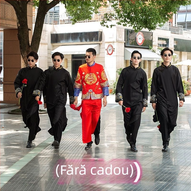 Smoking pentru nași în stil chinezesc, țesătură Corduroy cu păr de iepure, iarna 2024, bărbat