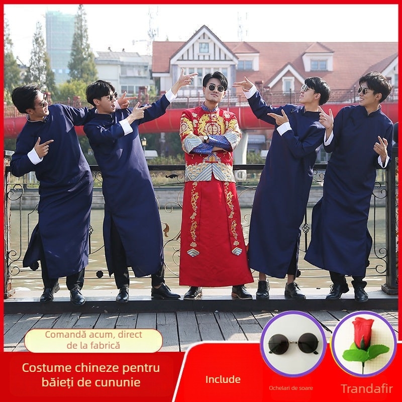 Smoking pentru nași în stil chinezesc, țesătură Corduroy cu păr de iepure, iarna 2024, bărbat