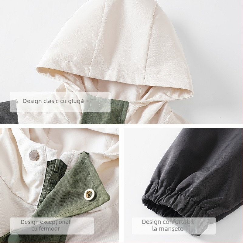 Geacă cu glugă pentru copii, unisex, toamnă, poliester, imprimeu desen animat, fermoar, 1-3 ani