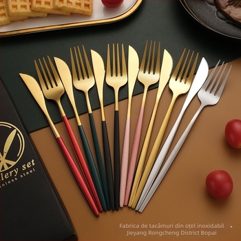 Set tacâmuri din oțel inoxidabil – cuțit, furculiță, lingură și bețișoare, oțel inox 410, lustruire oglindă, ambalaj cadou, personalizabil