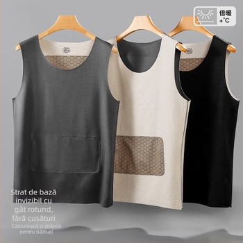 Vesta termică pentru bărbați, fără mâneci, fără cusături, croială slim, căptușită cu fleece, țesătură Derong, strat de bază pentru iarnă