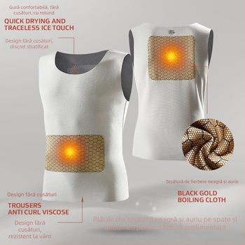 Vesta termică pentru bărbați, fără mâneci, fără cusături, croială slim, căptușită cu fleece, țesătură Derong, strat de bază pentru iarnă