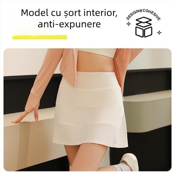 Fustă sport plisată, A-line, talie înaltă, material: nailon 88% + căptușeală spandex 12%, culoare solidă, cod JYJQ001