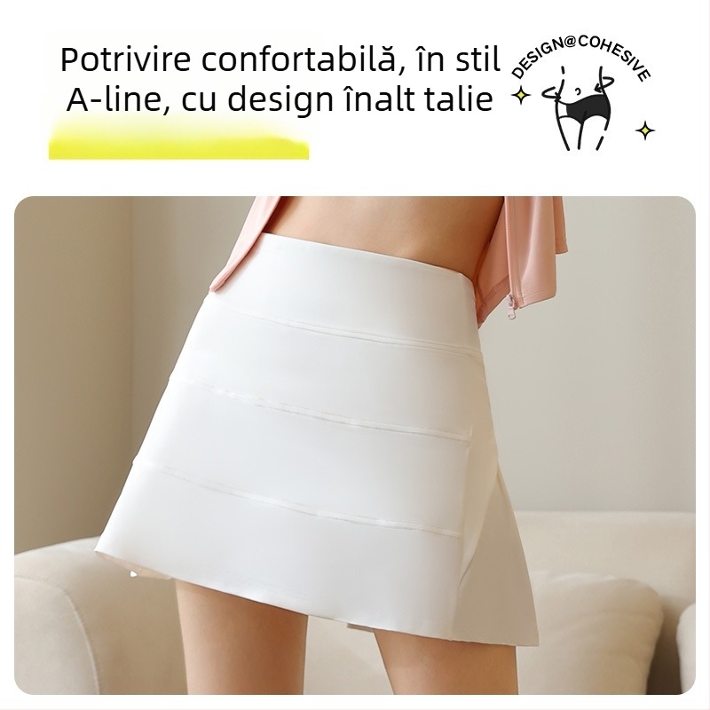 Fustă sport plisată, A-line, talie înaltă, material: nailon 88% + căptușeală spandex 12%, culoare solidă, cod JYJQ001