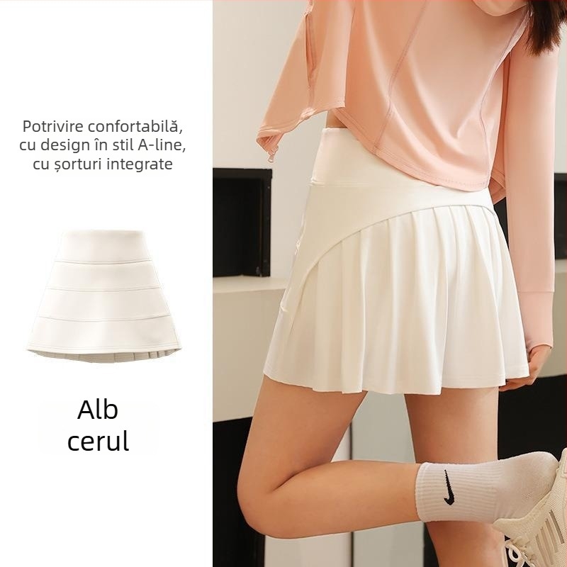 Fustă sport plisată, A-line, talie înaltă, material: nailon 88% + căptușeală spandex 12%, culoare solidă, cod JYJQ001