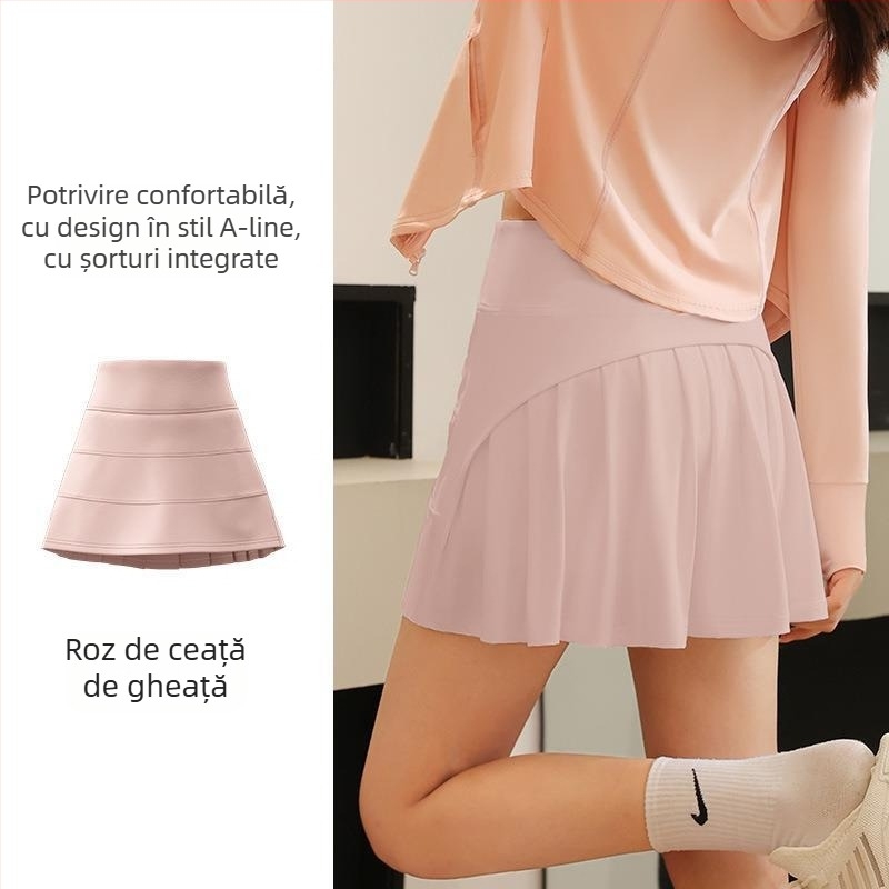 Fustă sport plisată, A-line, talie înaltă, material: nailon 88% + căptușeală spandex 12%, culoare solidă, cod JYJQ001
