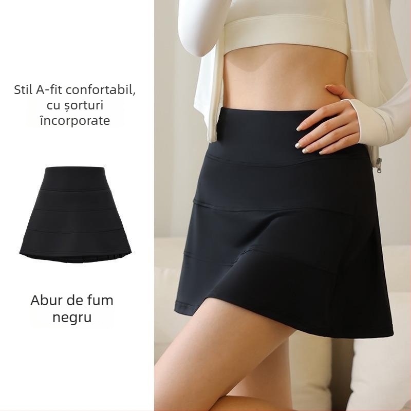 Fustă sport plisată, A-line, talie înaltă, material: nailon 88% + căptușeală spandex 12%, culoare solidă, cod JYJQ001