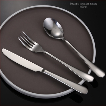 Set cuțit, furculiță și lingură din oțel inoxidabil – design monocrom, stil modern și simplu, specifikații 888