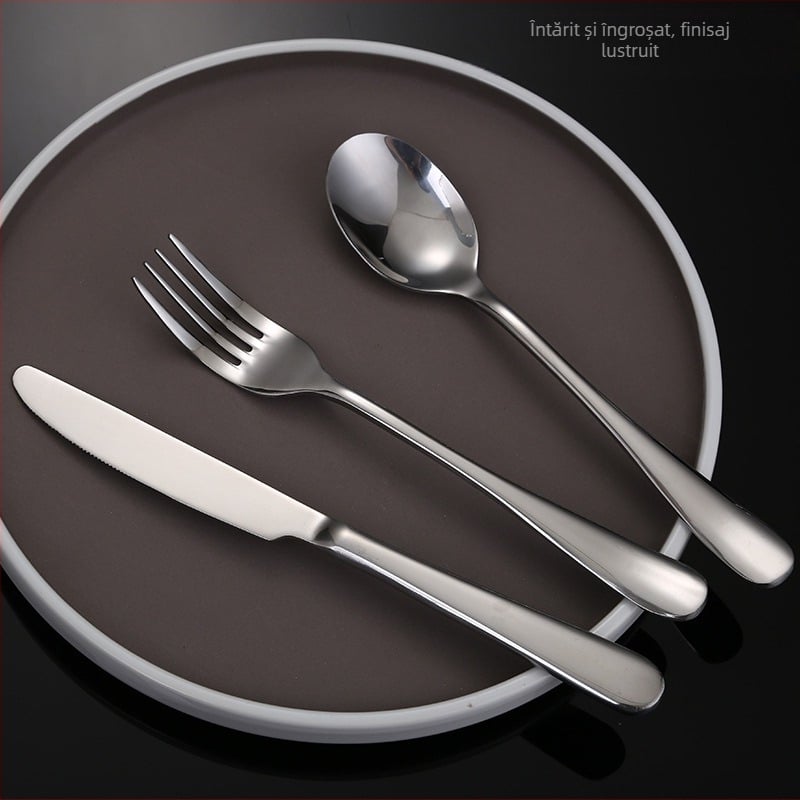 Set cuțit, furculiță și lingură din oțel inoxidabil – design monocrom, stil modern și simplu, specifikații 888