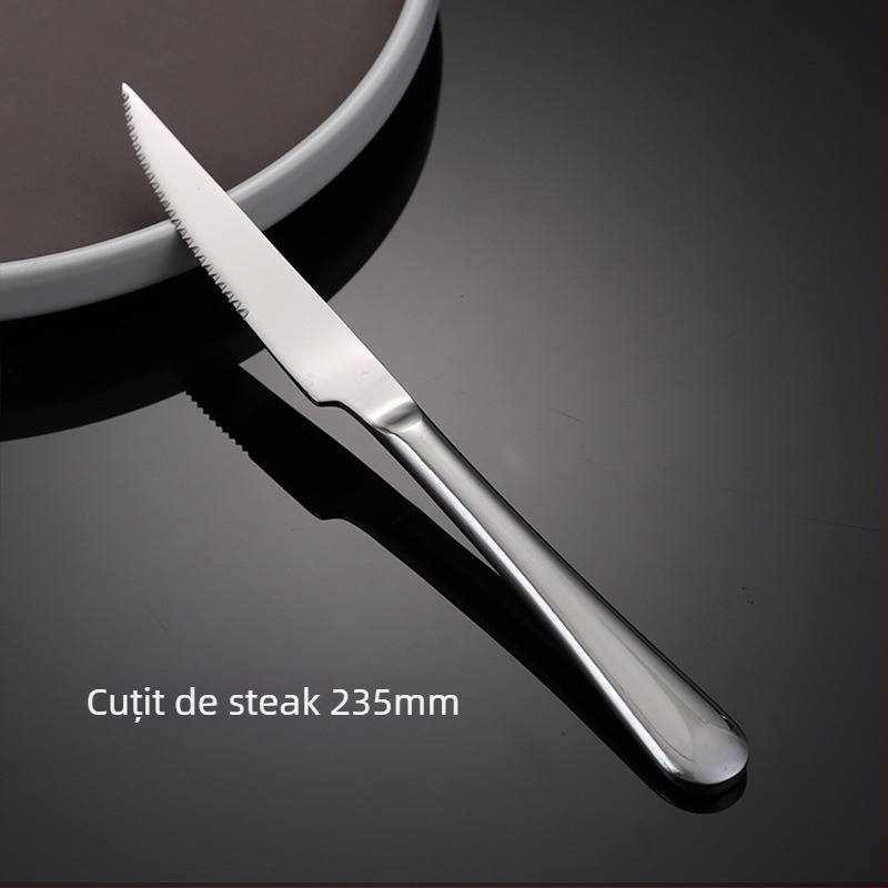 Set cuțit, furculiță și lingură din oțel inoxidabil – design monocrom, stil modern și simplu, specifikații 888