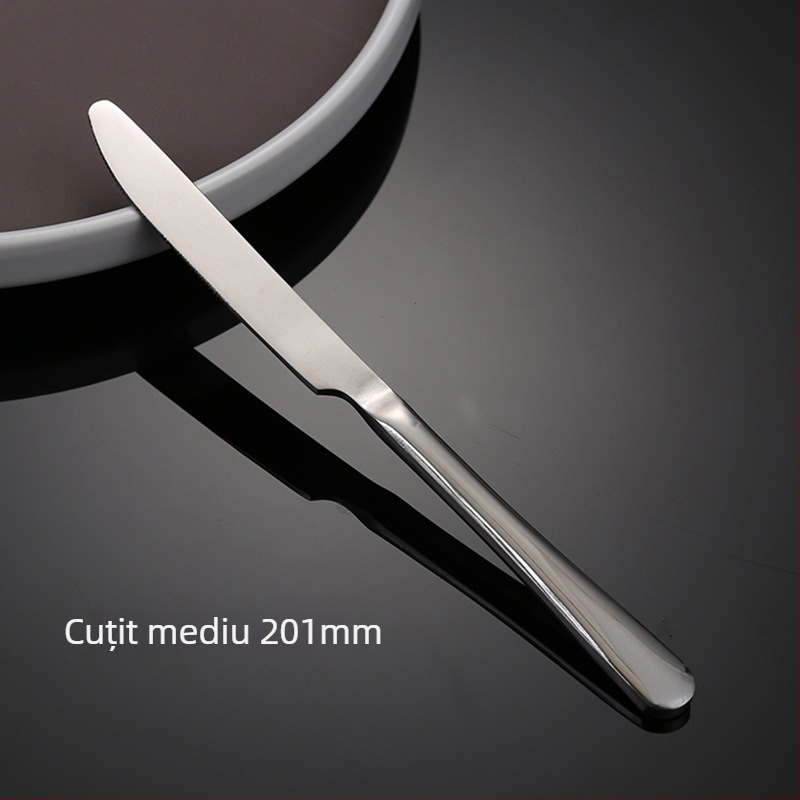 Set cuțit, furculiță și lingură din oțel inoxidabil – design monocrom, stil modern și simplu, specifikații 888