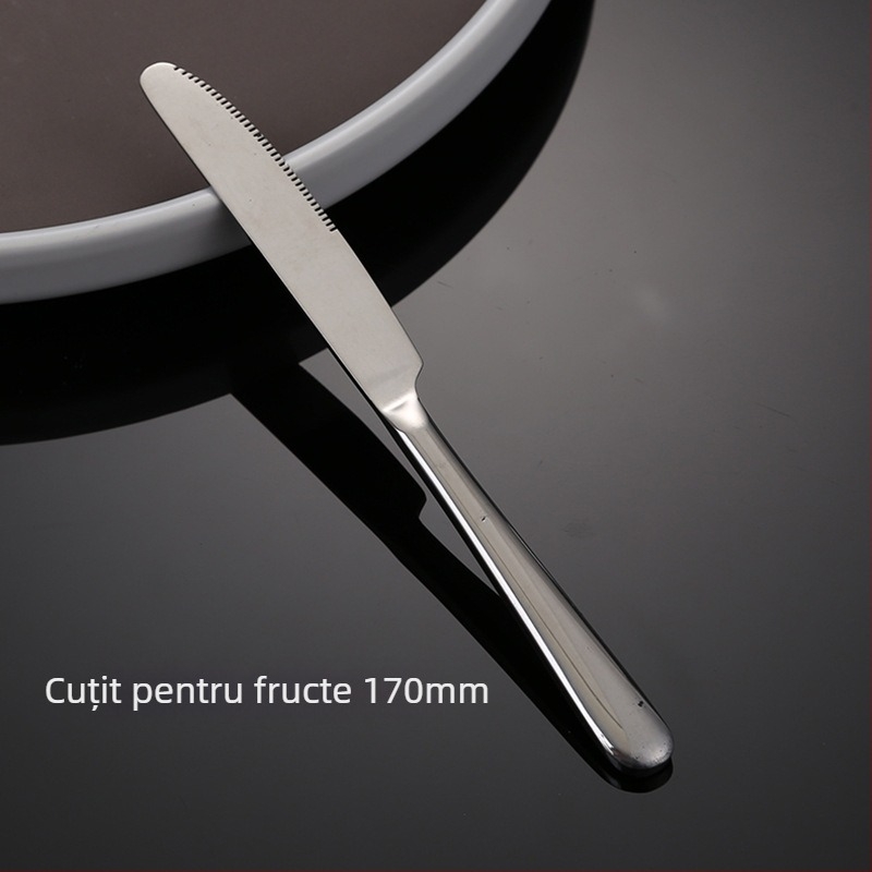 Set cuțit, furculiță și lingură din oțel inoxidabil – design monocrom, stil modern și simplu, specifikații 888