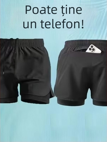 Șorturi de plajă pentru bărbați, uscare rapidă, căptușeală dublă; lungime cinci inci; material poliester; stil sport; croială dreaptă.