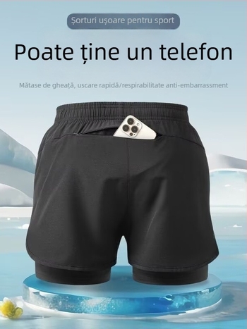 Șorturi de plajă pentru bărbați, uscare rapidă, căptușeală dublă; lungime cinci inci; material poliester; stil sport; croială dreaptă.