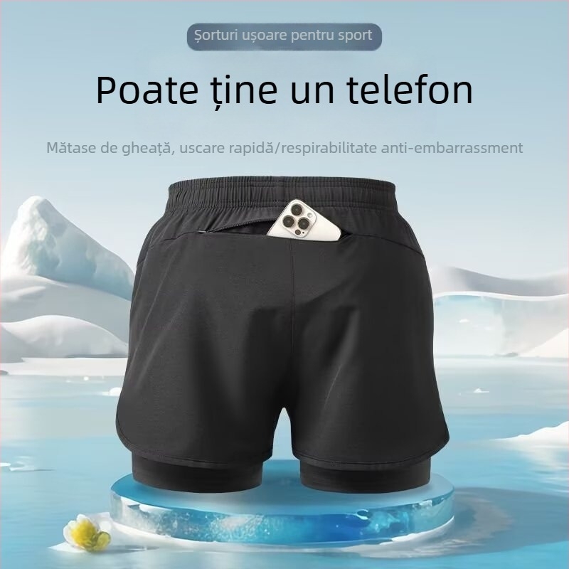 Șorturi de plajă pentru bărbați, uscare rapidă, căptușeală dublă; lungime cinci inci; material poliester; stil sport; croială dreaptă.