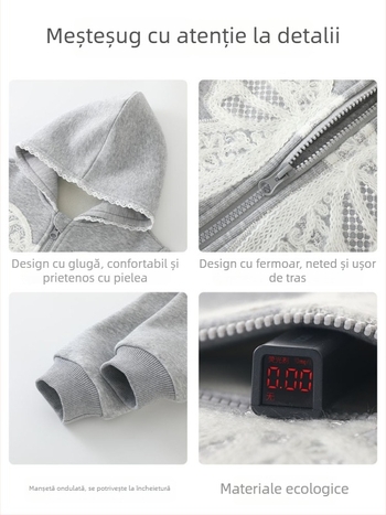 Cardigan cu fermoar pentru fetițe, mâneci lungi, guler tip sacou, exterior 71% bumbac + 29% poliester, căptușeală 95% poliester + 5% elastan, pentru copii 1–3 ani, toamnă 2025.