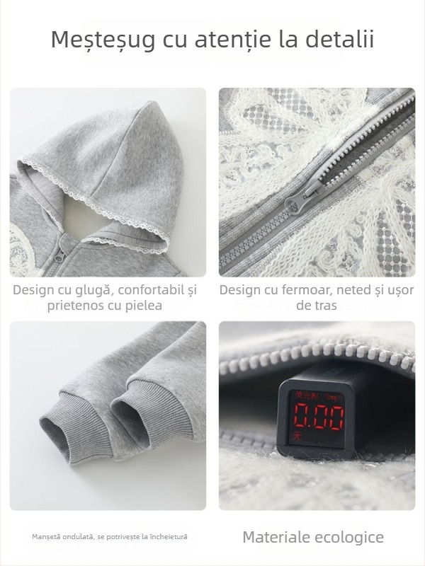 Cardigan cu fermoar pentru fetițe, mâneci lungi, guler tip sacou, exterior 71% bumbac + 29% poliester, căptușeală 95% poliester + 5% elastan, pentru copii 1–3 ani, toamnă 2025.