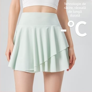 Fustă sport scurtă - talie înaltă; uscare rapidă; țesătură warp-knitted cu senzație de frig; 75% nylon / 25% spandex