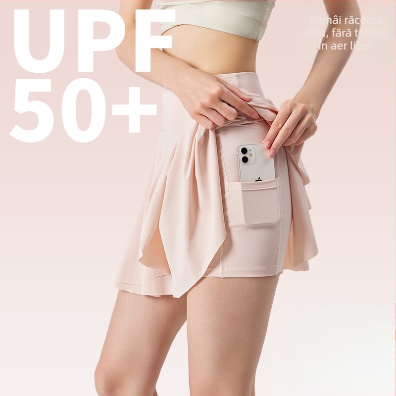 Fustă sport scurtă - talie înaltă; uscare rapidă; țesătură warp-knitted cu senzație de frig; 75% nylon / 25% spandex