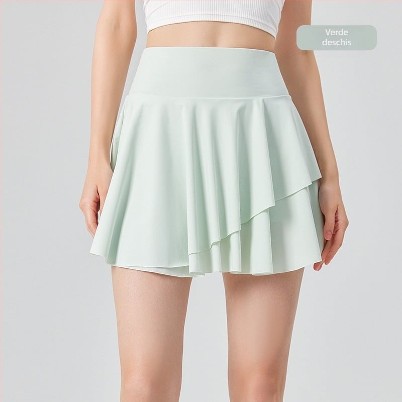 Fustă sport scurtă - talie înaltă; uscare rapidă; țesătură warp-knitted cu senzație de frig; 75% nylon / 25% spandex