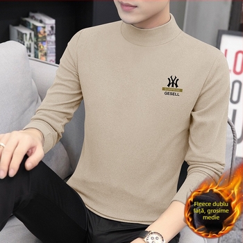 Tricou bărbați cu mâneci lungi și guler înalt, croială Slim, amestec poliester, 280 g, căptușit cu fleece