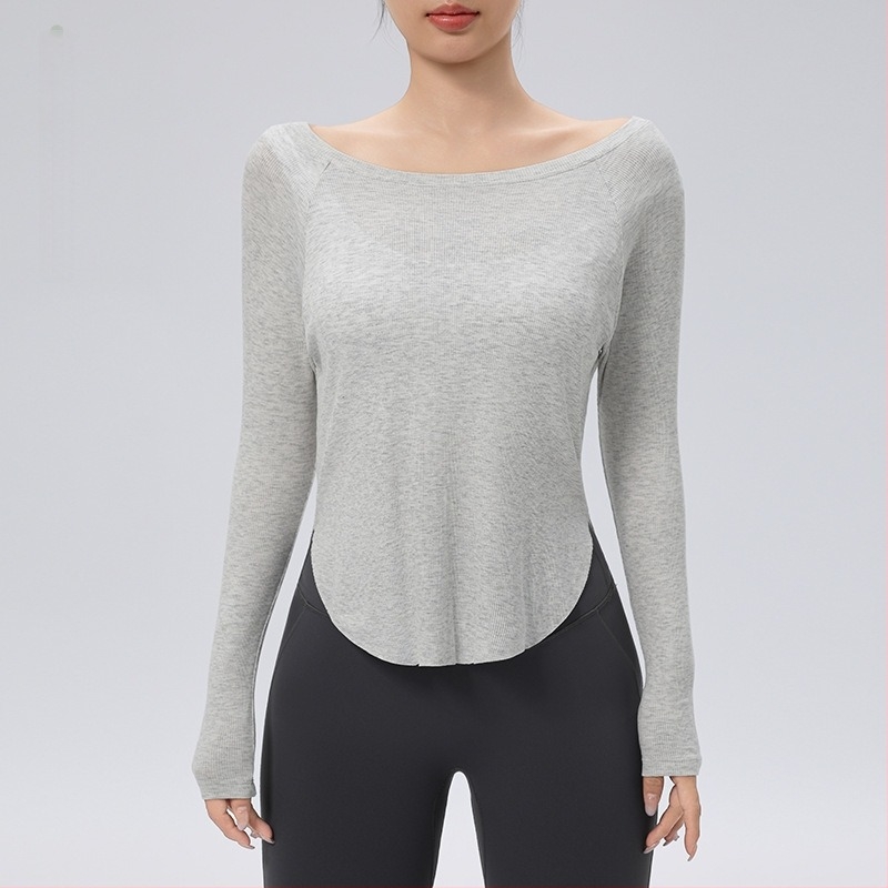 Top de yoga - Croială lejeră, Lungime la șolduri, Mâneci lungi, 80% nailon + 20% spandex, Absorbție rapidă a umezelii