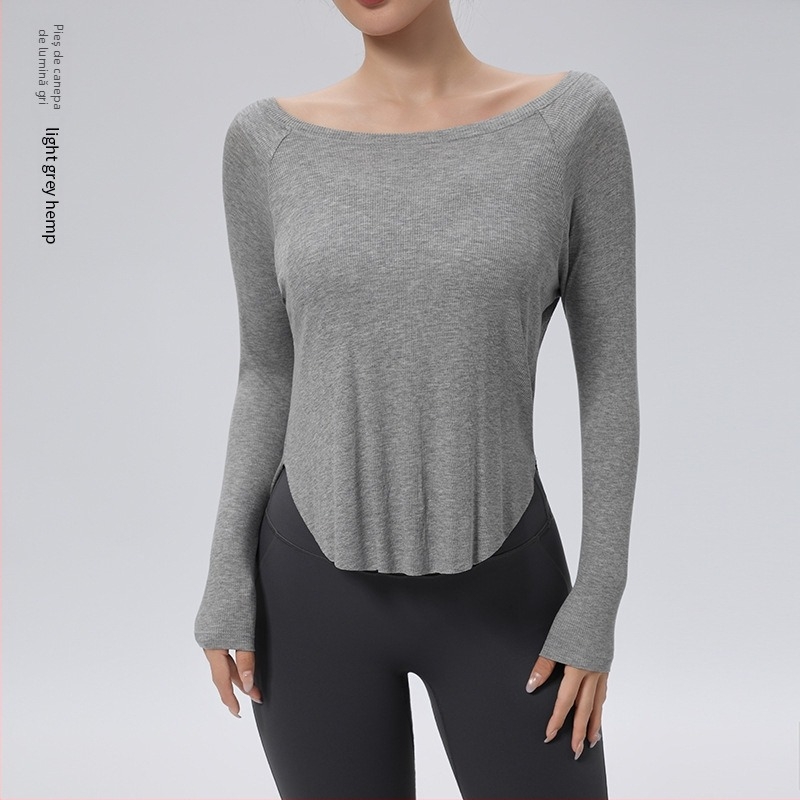 Top de yoga - Croială lejeră, Lungime la șolduri, Mâneci lungi, 80% nailon + 20% spandex, Absorbție rapidă a umezelii