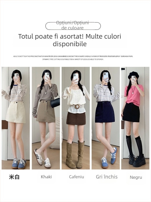 Fustă corduroy pentru femei, croială A-line slim, scurtă, toamnă 2025