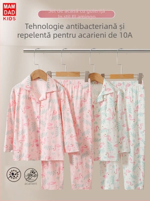 Set pijamale pentru copii, din Lycra-bumbac, unisex, pentru toate sezoanele, tricou cu mânecă lungă și pantaloni, 95% bumbac, respirabil, antibacterian, absorbția umezelii