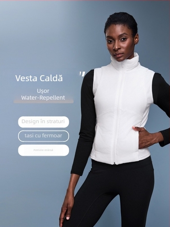 Gilet-jachetă fără mâneci, cu guler înalt, fără glugă; Material: amestec de bumbac cu 94% nylon