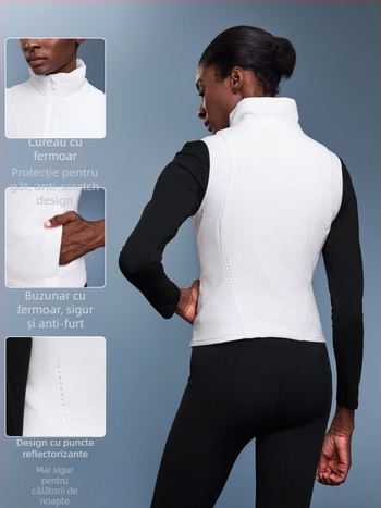 Gilet-jachetă fără mâneci, cu guler înalt, fără glugă; Material: amestec de bumbac cu 94% nylon