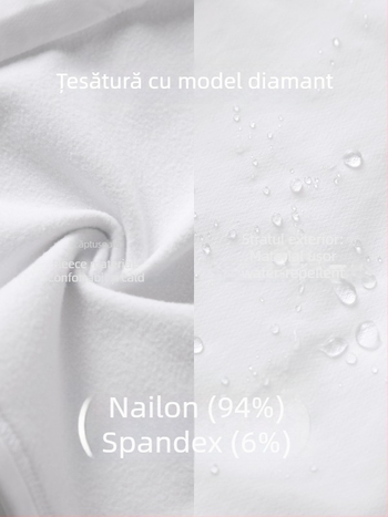 Gilet-jachetă fără mâneci, cu guler înalt, fără glugă; Material: amestec de bumbac cu 94% nylon