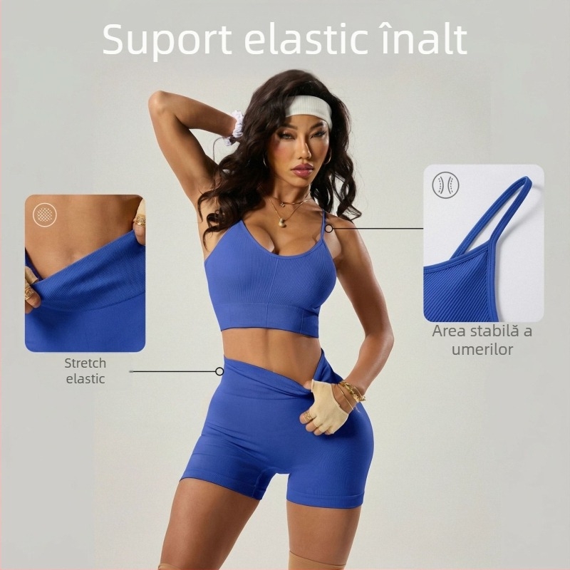Top de yoga cu senzație naturală, susținere laterală a sânilor, sutien sport cu spate încrucișat și absorbție a șocurilor; Țesătură brocade spandex; Material: nylon; Croială strânsă; Lungime scurtă; Include cupe pentru sân