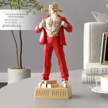 Statuie a lui Zeu Bogăției cu mușchi | Rășină, finisaj vopsit, design modern minimalist | cadou ideal pentru casa nouă