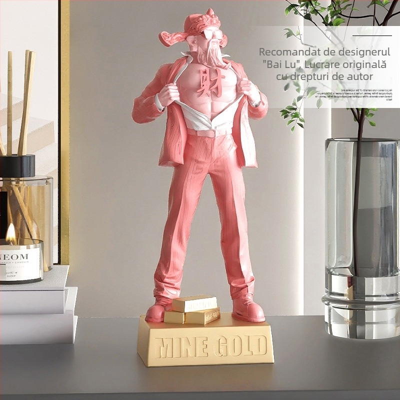 Statuie a lui Zeu Bogăției cu mușchi | Rășină, finisaj vopsit, design modern minimalist | cadou ideal pentru casa nouă