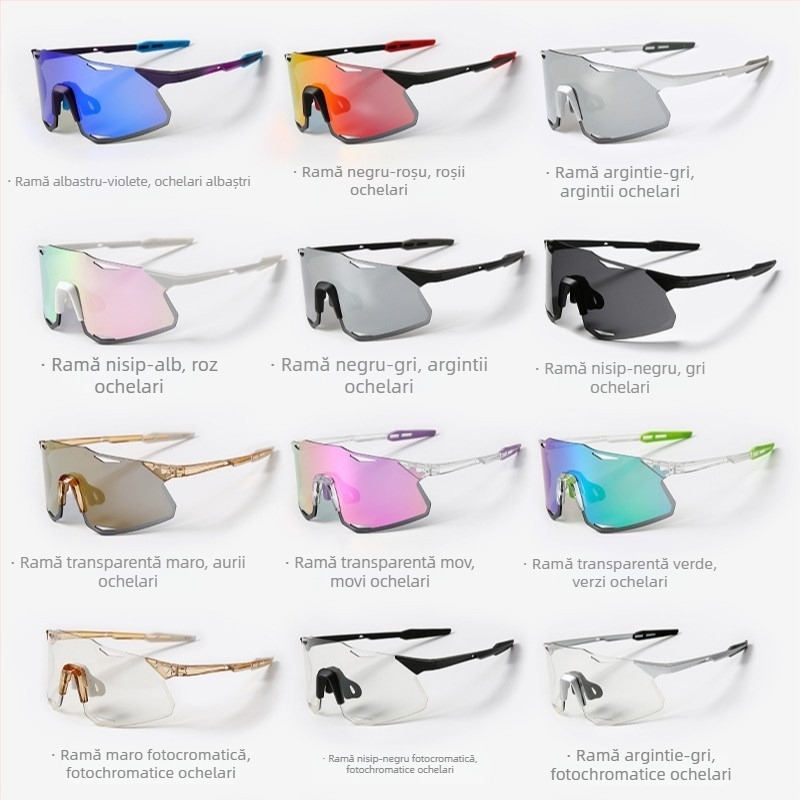 Ochelari de ciclism cu lentile UV400, rezistenți la vânt, lentile care își schimbă culoarea, compatibile cu ochelari de corecție, pernițe nazale reglabile (Modelul S5)