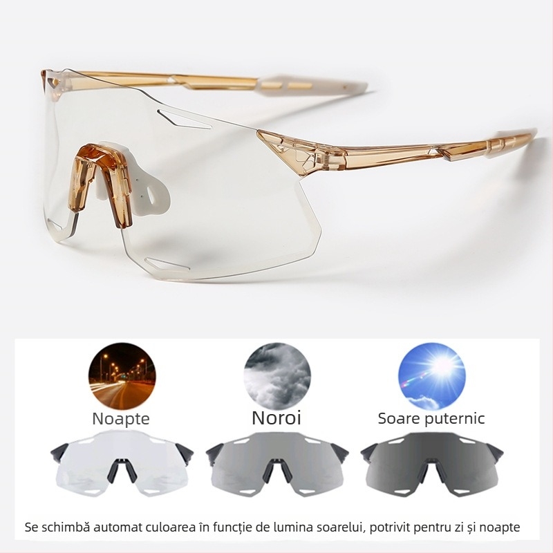 Ochelari de ciclism cu lentile UV400, rezistenți la vânt, lentile care își schimbă culoarea, compatibile cu ochelari de corecție, pernițe nazale reglabile (Modelul S5)