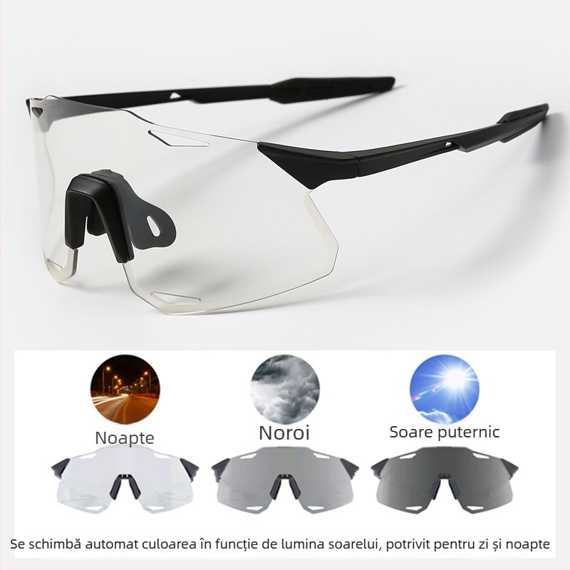 Ochelari de ciclism cu lentile UV400, rezistenți la vânt, lentile care își schimbă culoarea, compatibile cu ochelari de corecție, pernițe nazale reglabile (Modelul S5)