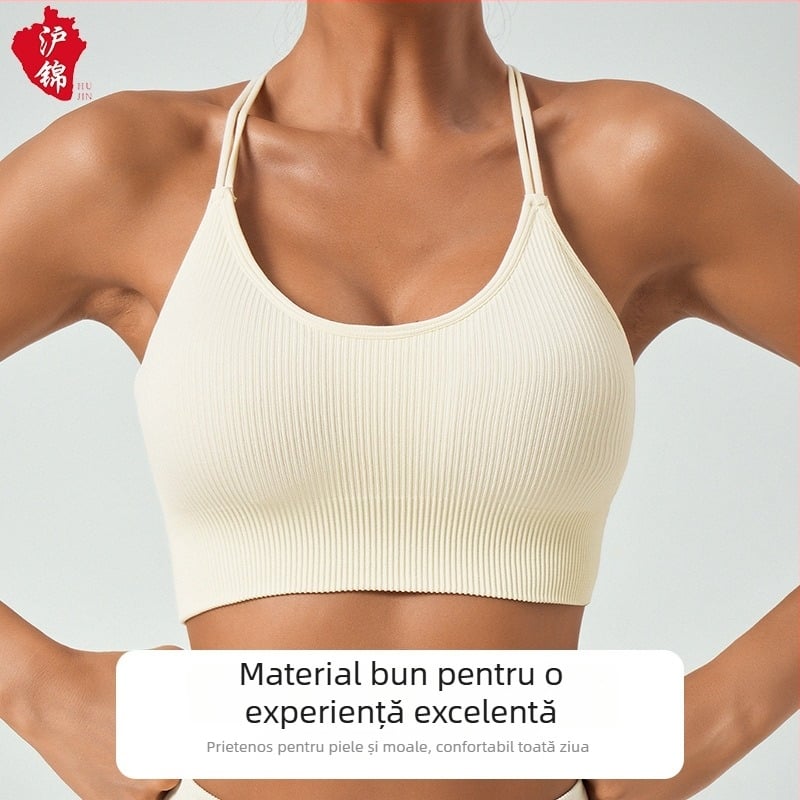 Sutien sport halter neck pentru femei – absorbție a umidității, 90% nailon, 10% spandex, amestec fibre chimice, croială Slim, lungime peste bust, cu bureți
