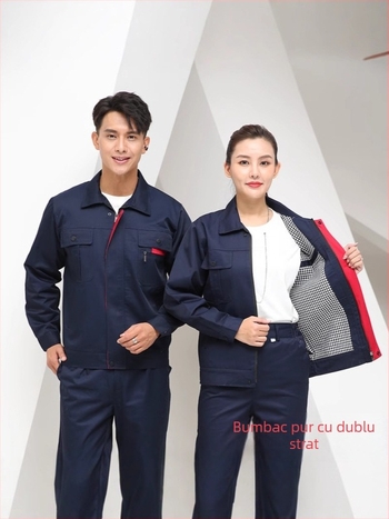 Costum de lucru din bumbac pentru bărbați - dublu strat, gros, ignifug pentru sudură, uz în fabrică (Compoziție: 100% bumbac; Funcție: rezistent la foc; Utilizare: sudură, reparații mașini; Categoria: costum, îmbrăcăminte masculină)