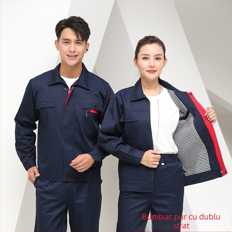 Costum de lucru din bumbac pentru bărbați - dublu strat, gros, ignifug pentru sudură, uz în fabrică (Compoziție: 100% bumbac; Funcție: rezistent la foc; Utilizare: sudură, reparații mașini; Categoria: costum, îmbrăcăminte masculină)